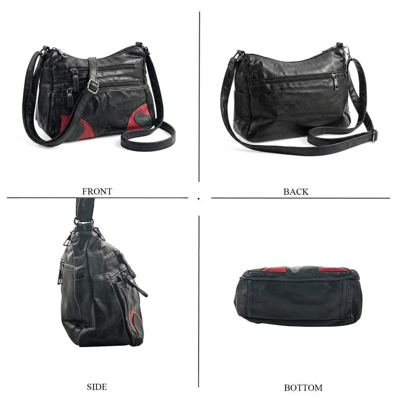 Black, Green and Red Faux Leather Shoulder Bag