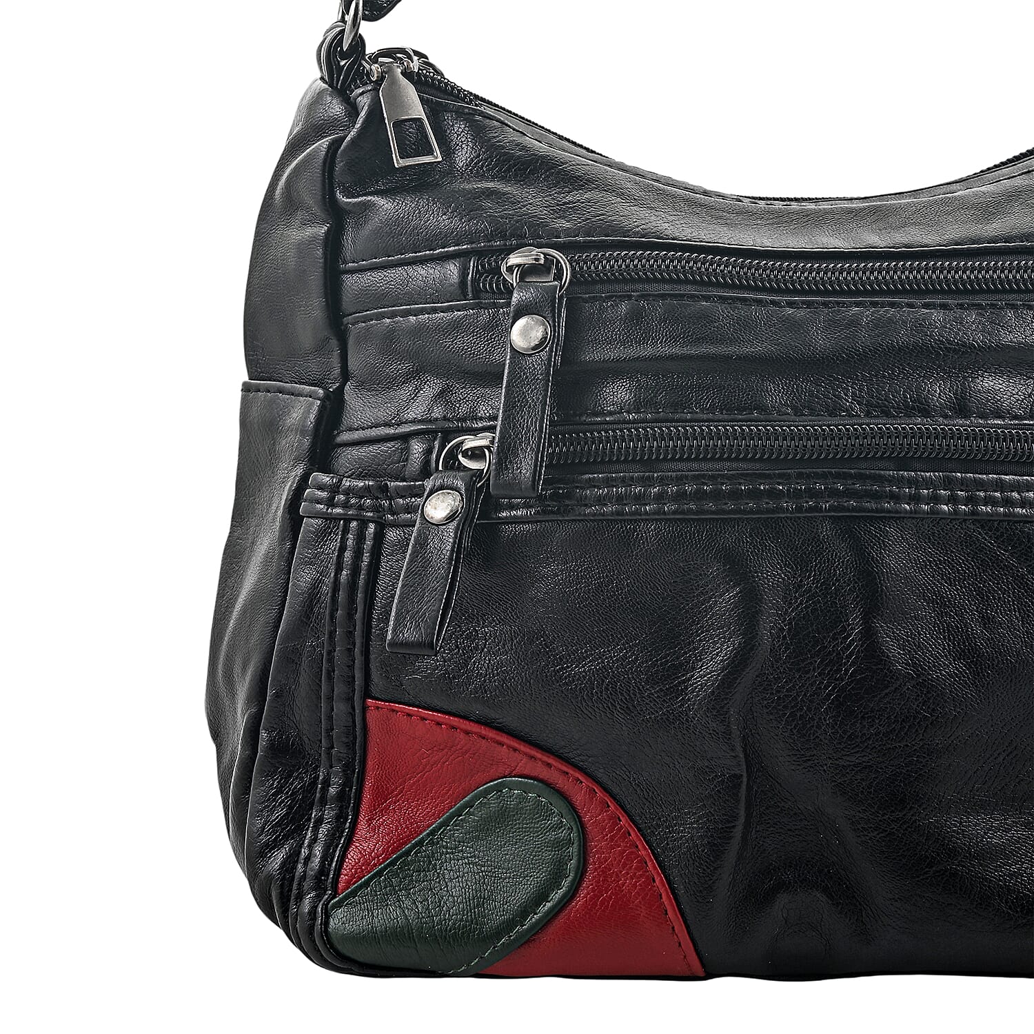Black, Green and Red Faux Leather Shoulder Bag