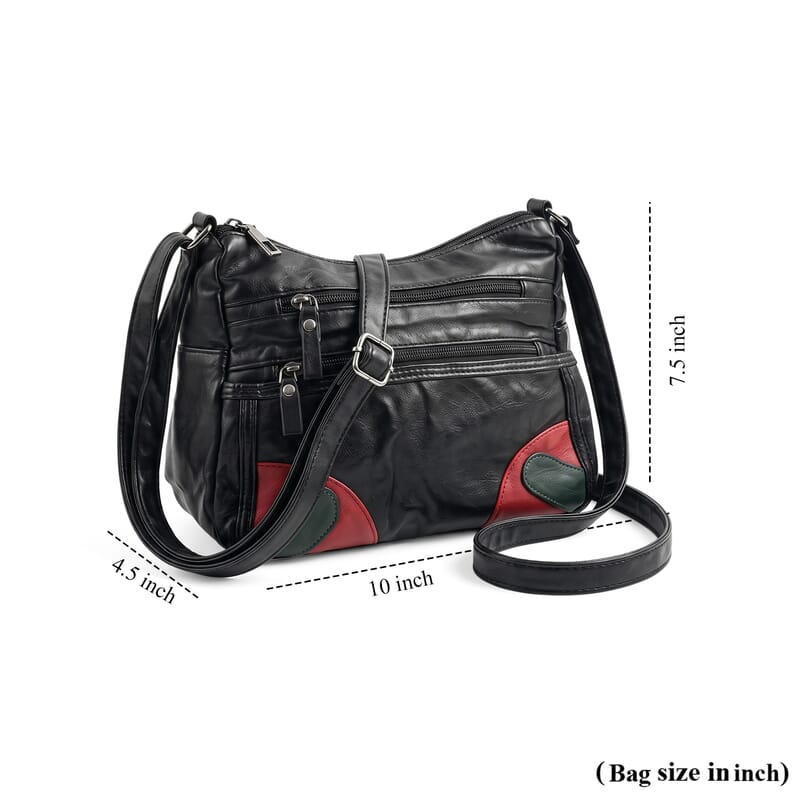Black, Green and Red Faux Leather Shoulder Bag