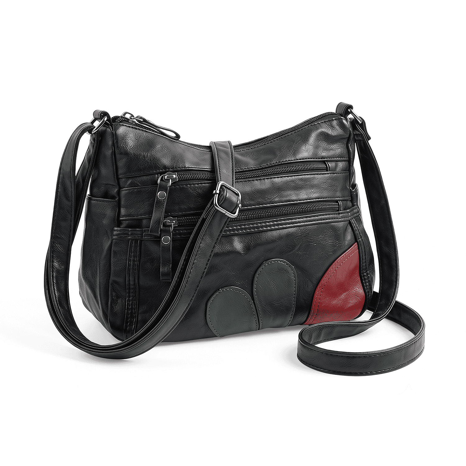 Black, Green and Red Stripe Faux Leather Shoulder Bag