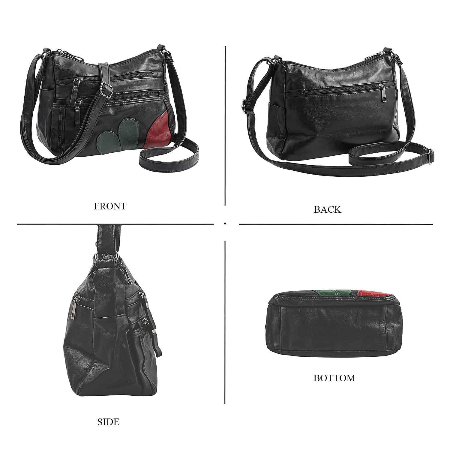 Black, Green and Red Stripe Faux Leather Shoulder Bag