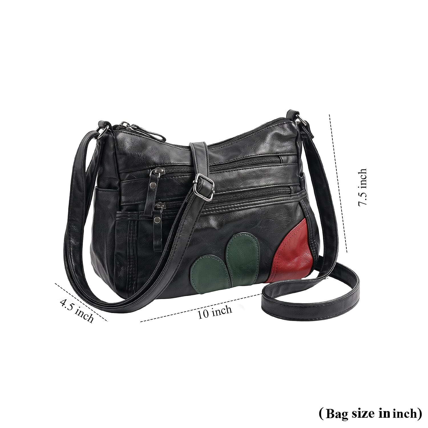 Black, Green and Red Stripe Faux Leather Shoulder Bag