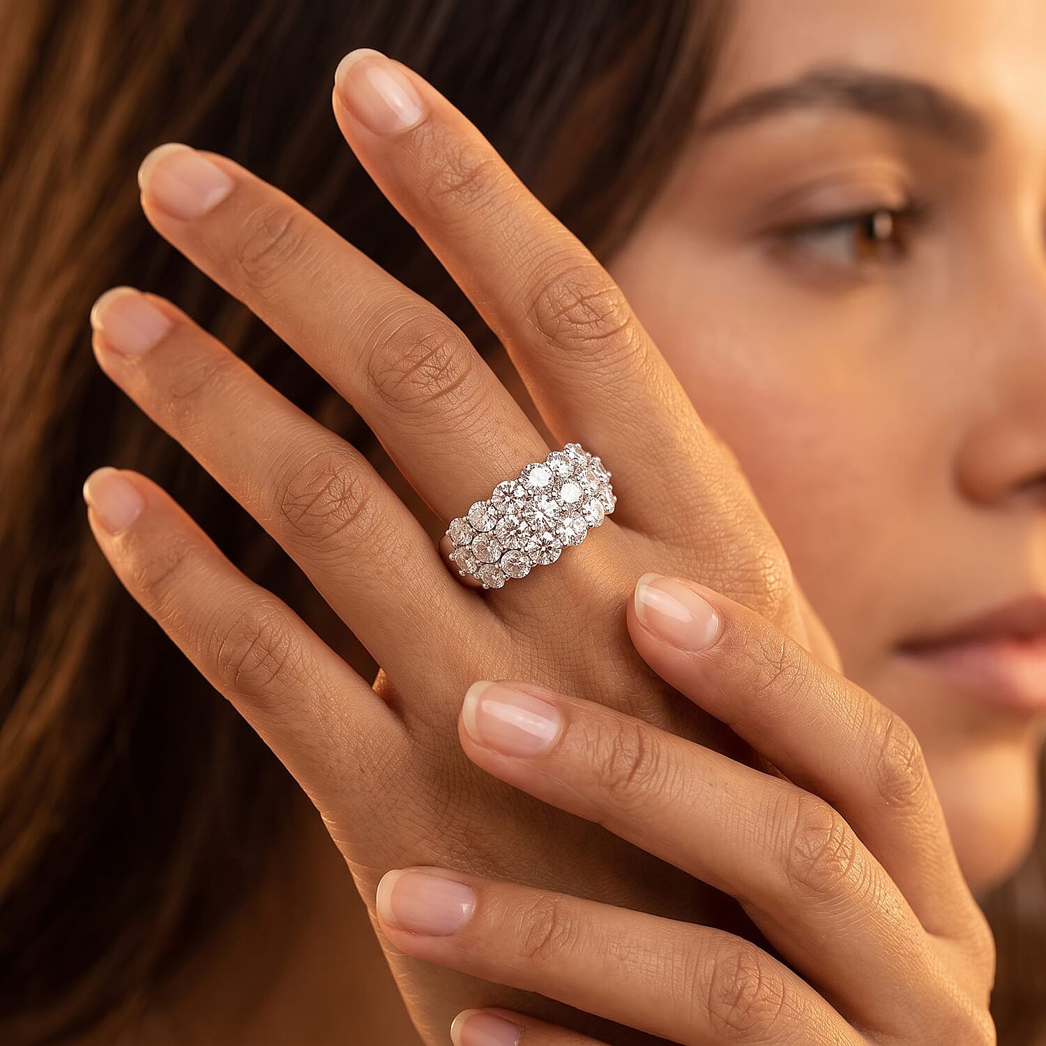 Luxuriant Lab Grown Diamond G VS 3.00 ctw Multi Row Band Ring in 14K White Gold (Size 7.0) 5 Grams