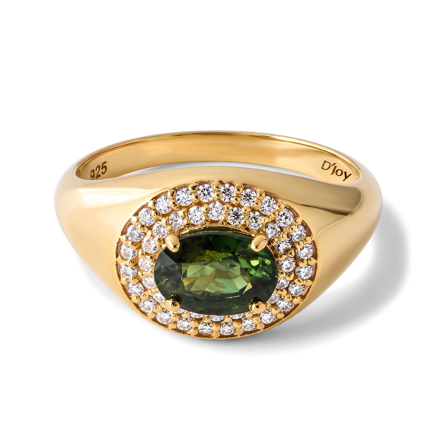 D''Joy Premium Green Sapphire, Moissanite Men''s Ring in 18K Vermeil YG Over Sterling Silver (Size 10.0) 1.85 ctw