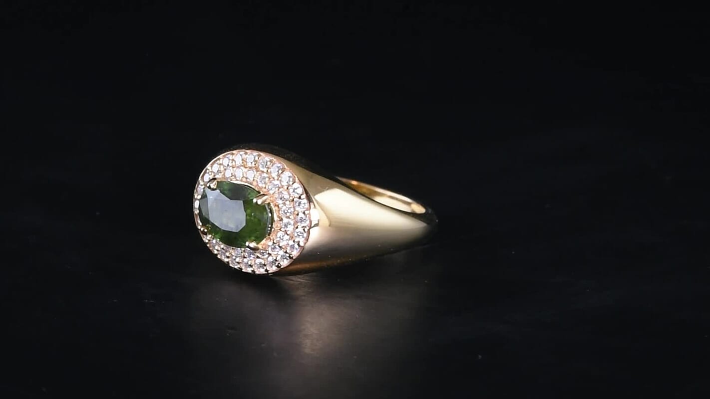 D''Joy Premium Green Sapphire, Moissanite Men''s Ring in 18K Vermeil YG Over Sterling Silver (Size 10.0) 1.85 ctw
