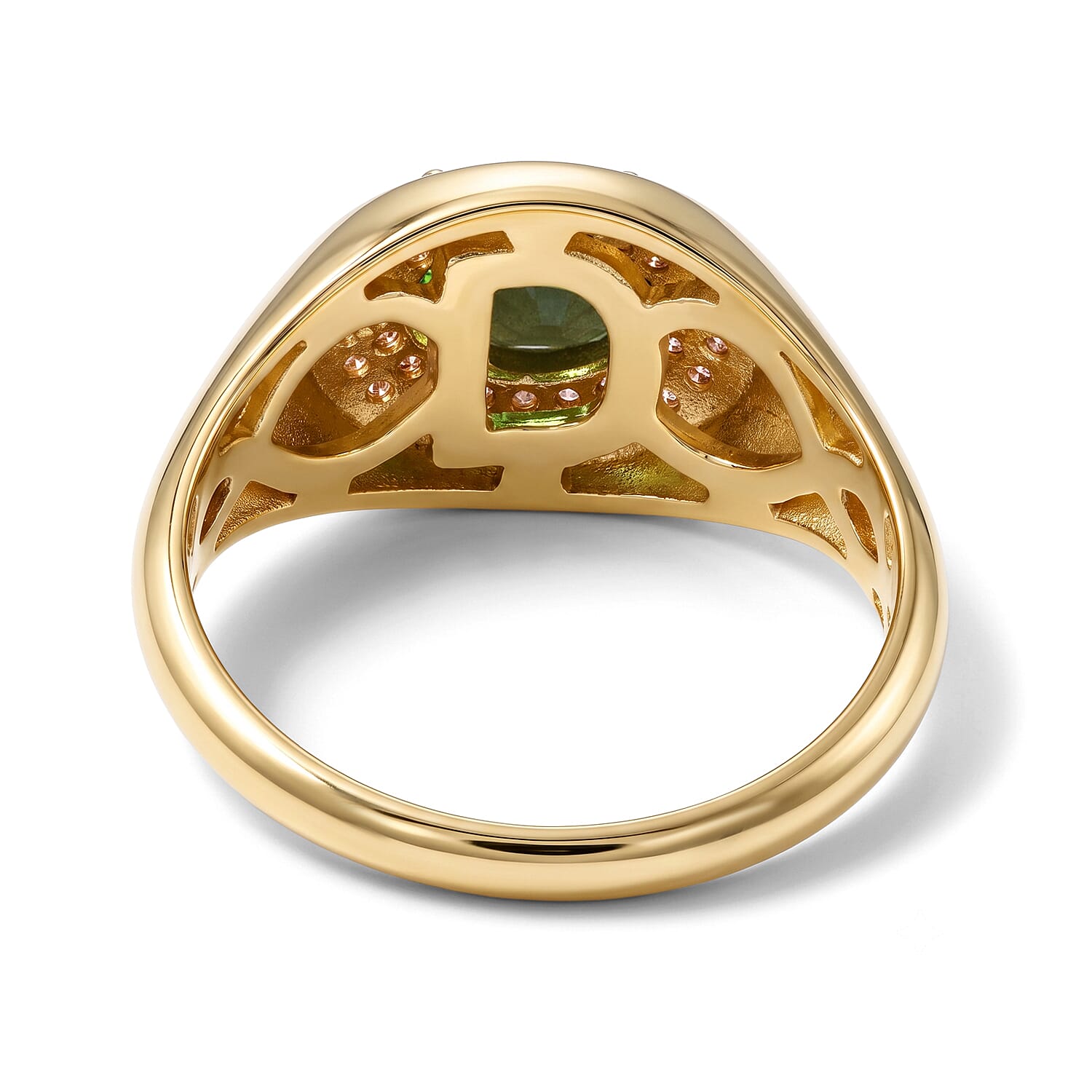 D'Joy Premium Sapucaia Green Sapphire and Moissanite 1.85 ctw Men's Cluster Halo Ring in 18K Vermeil Yellow Gold Over Sterling Silver (Size 10.0)