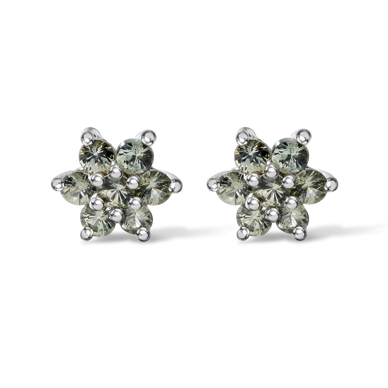 D'Joy Premium Green Sapphire 1.00 ctw Push Post Earrings in Rhodium Over Sterling Silver