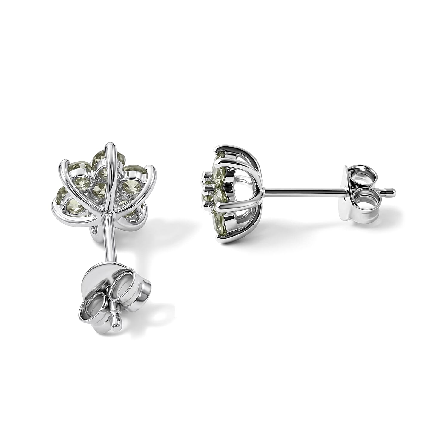 D'Joy Premium Green Sapphire 1.00 ctw Push Post Earrings in Rhodium Over Sterling Silver