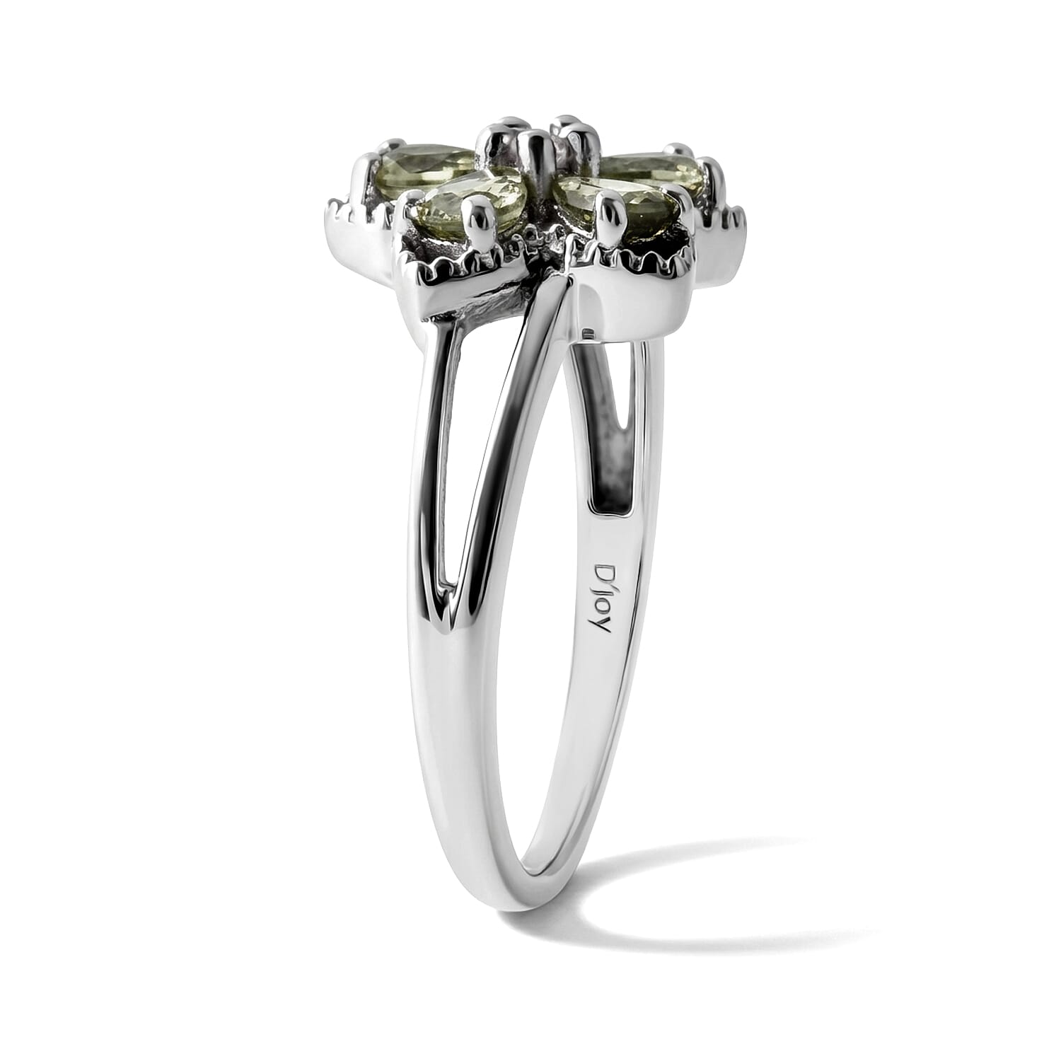 Premium Green Sapphire, Moissanite Ring in Rhodium Over Sterling Silver (Size 5.0) 1.00 ctw