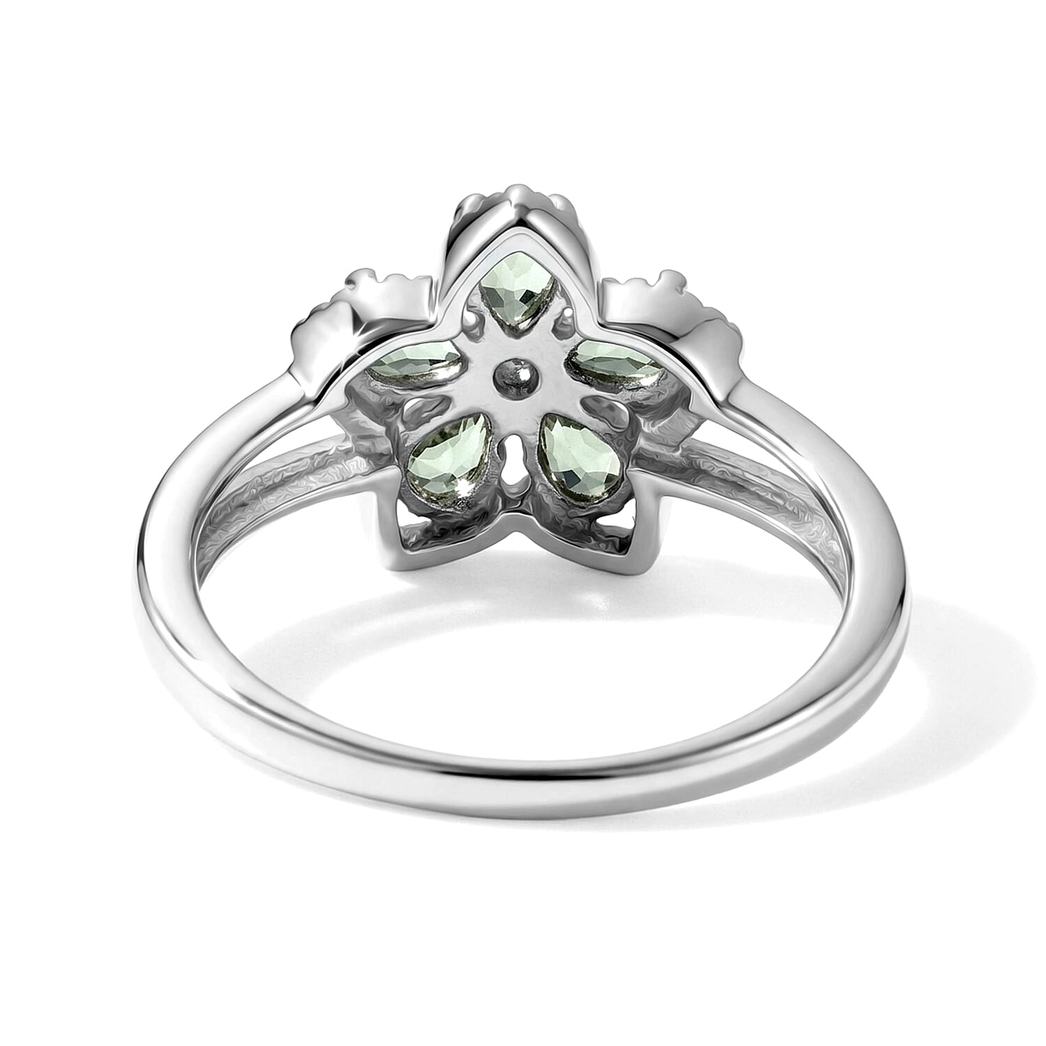 Premium Green Sapphire, Moissanite Ring in Rhodium Over Sterling Silver (Size 5.0) 1.00 ctw
