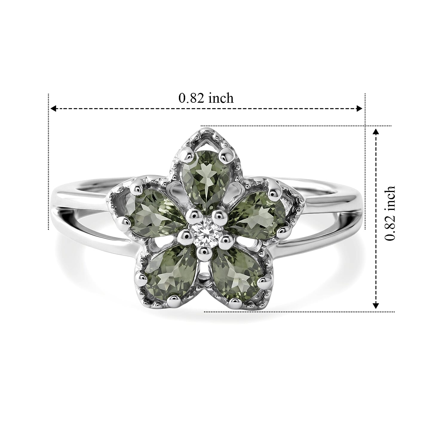 Premium Green Sapphire, Moissanite Ring in Rhodium Over Sterling Silver (Size 5.0) 1.00 ctw