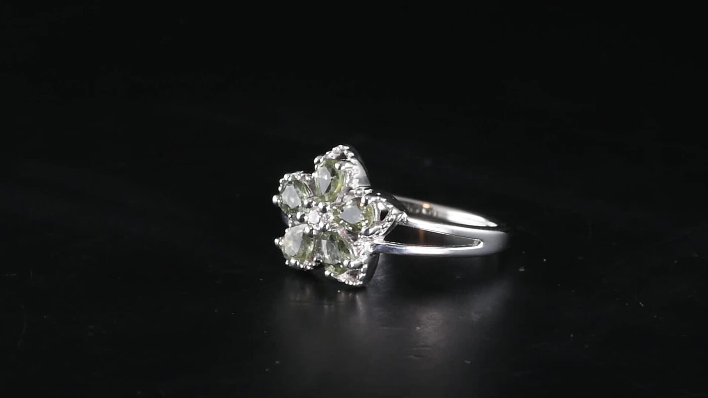 Premium Green Sapphire, Moissanite Ring in Rhodium Over Sterling Silver (Size 10.0) 1.00 ctw