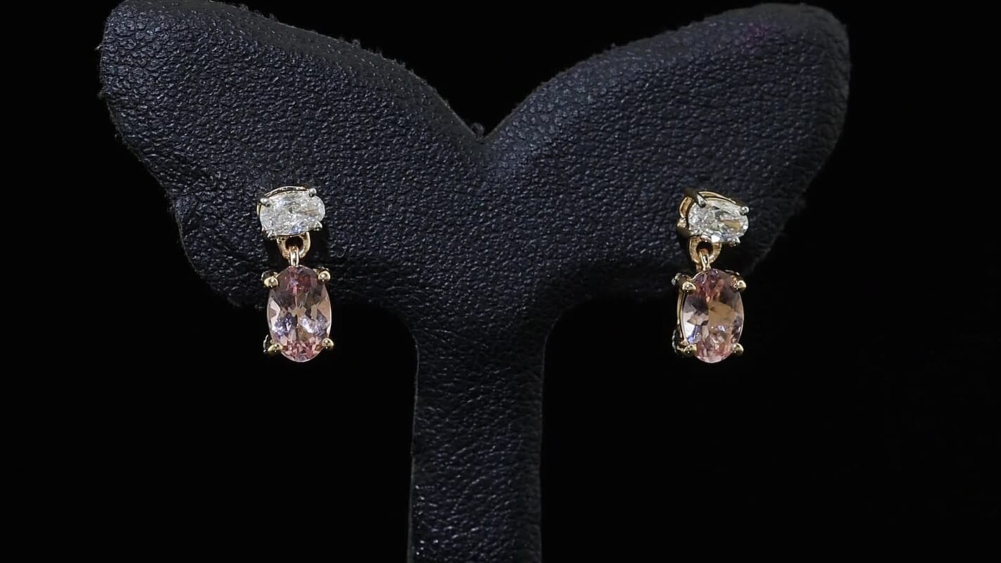 Rachel Roy AAA Pink Morganite and Lab Grown Diamond E-F VS 1.40 ctw Solitaire Stud Push Post Earrings in 10K Rose Gold