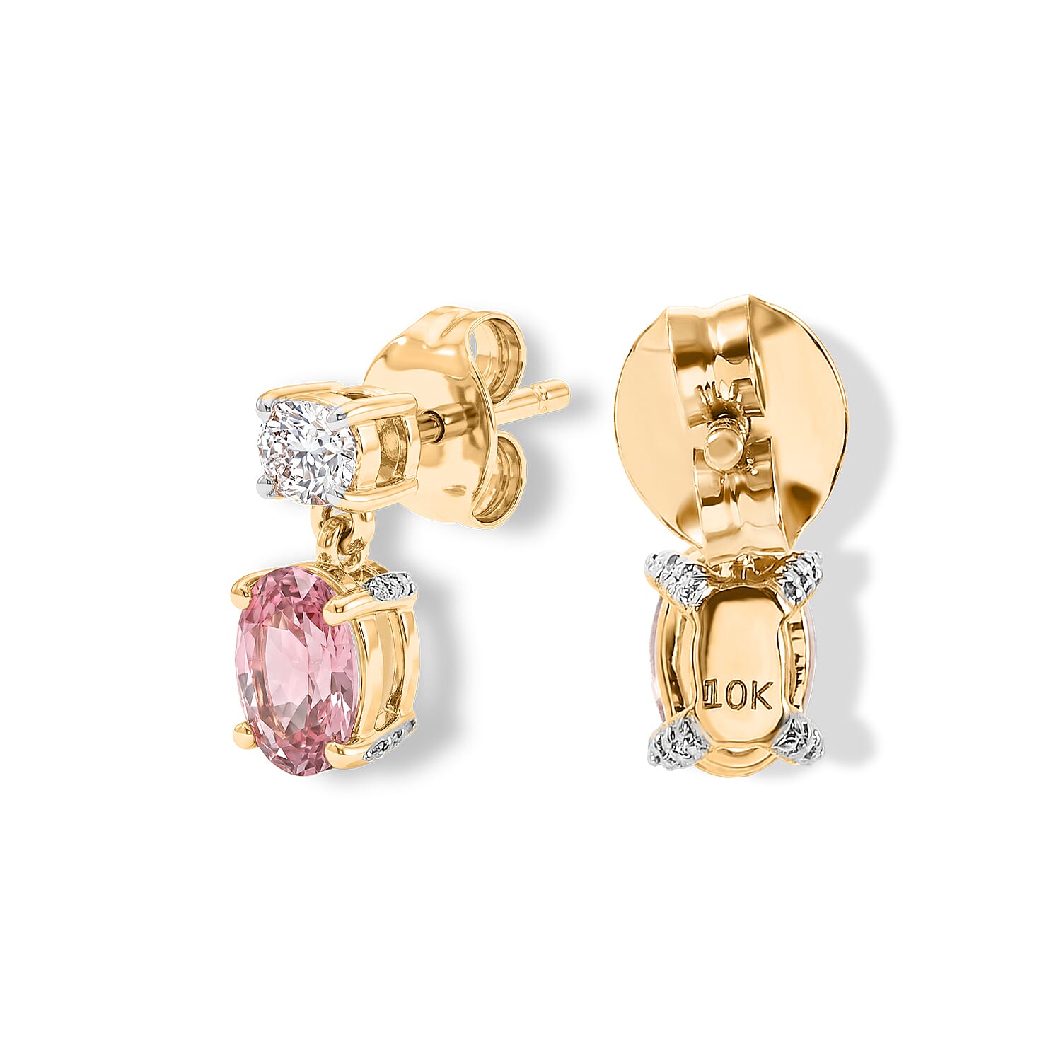 Rachel Roy AAA Pink Morganite and Lab Grown Diamond E-F VS 1.40 ctw Solitaire Stud Push Post Earrings in 10K Rose Gold