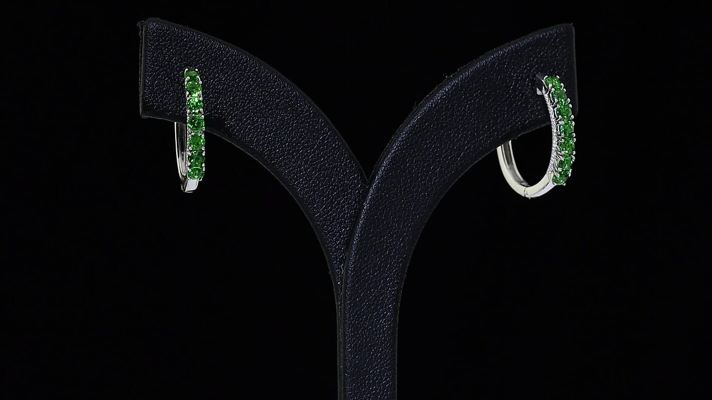 D''Joy Premium Chrome Diopside 1.25 ctw Hoop Earrings in Rhodium Over Sterling Silver