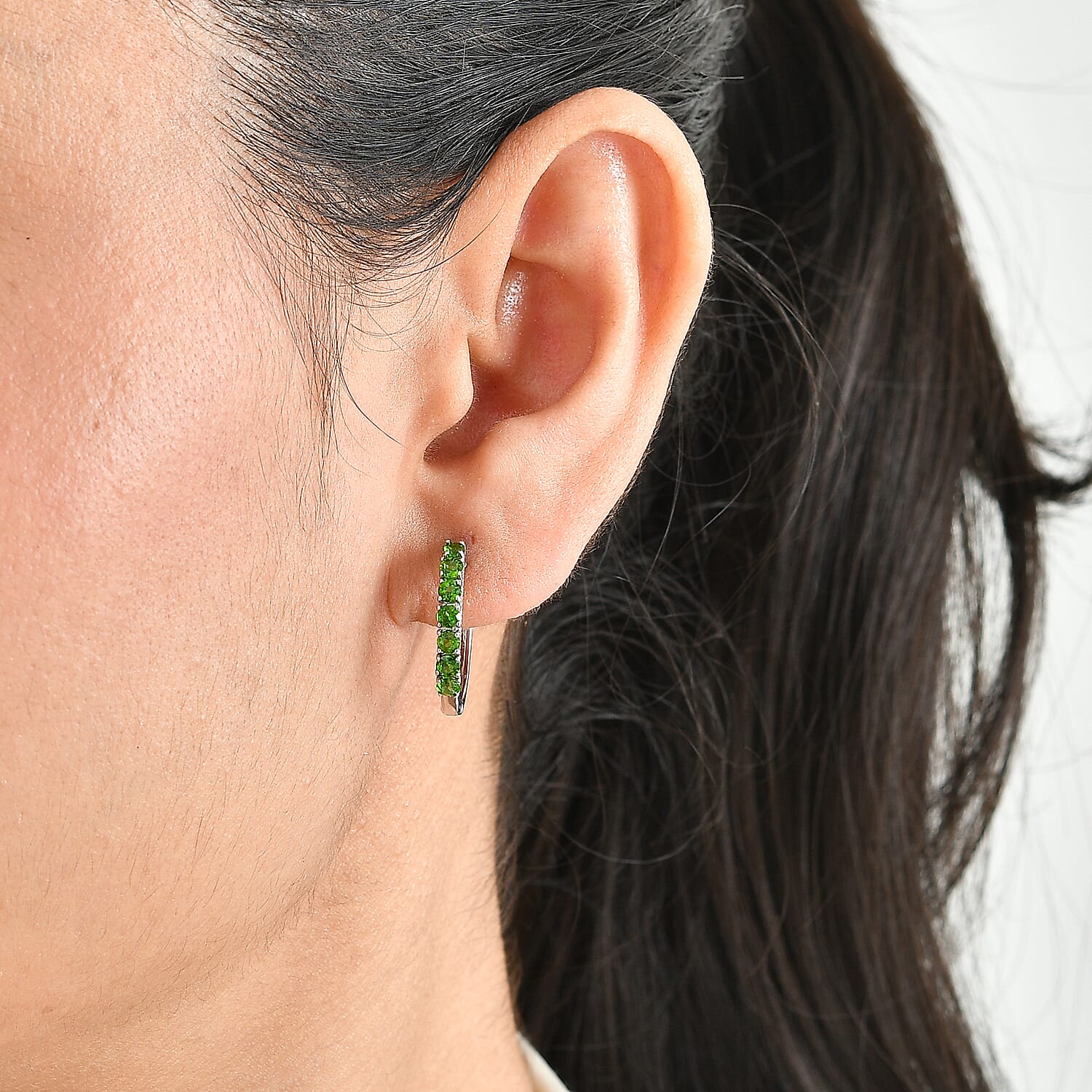 D'Joy Premium Chrome Diopside 1.25 ctw Hoop Earrings in Rhodium Over Sterling Silver