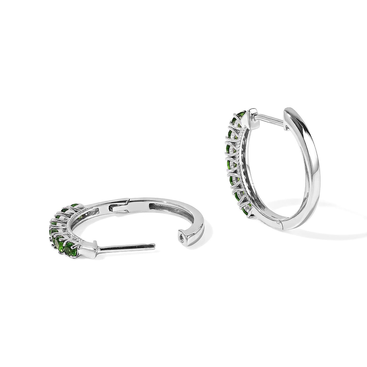 D'Joy Premium Chrome Diopside 1.25 ctw Hoop Earrings in Rhodium Over Sterling Silver