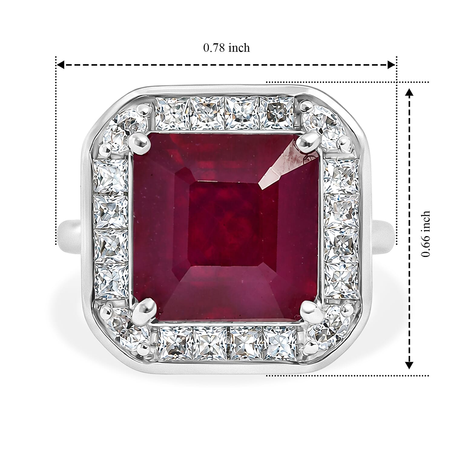 Certified and Appraised D'Joy Asscher Cut Premium Niassa Ruby (FF) and Moissanite 10.00 ctw Ring in Rhodium Over Sterling Silver (Size 6.0)