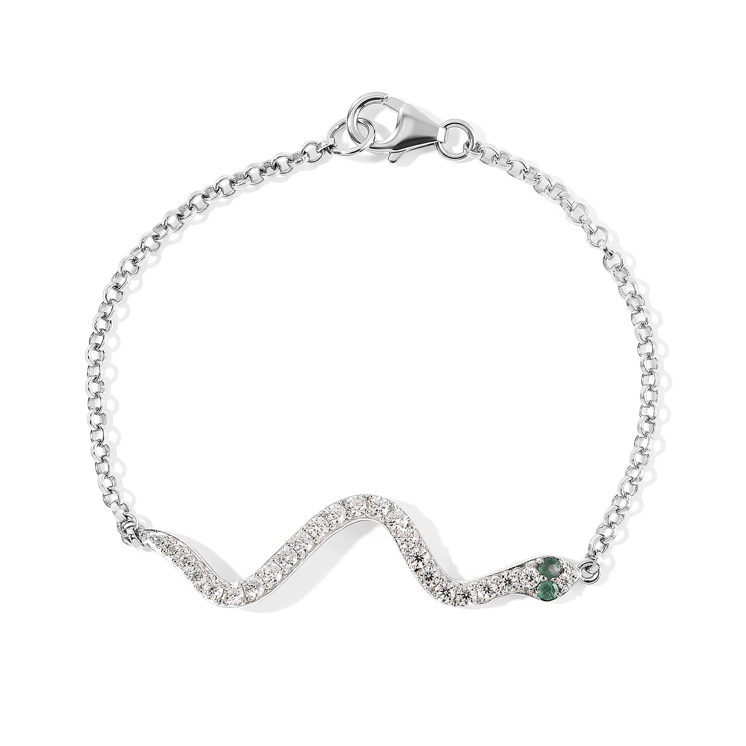 D'Joy Premium Kagem Zambian Emerald and Moissanite 0.75 ctw Bracelet in Rhodium Over Sterling Silver (6.50 In)