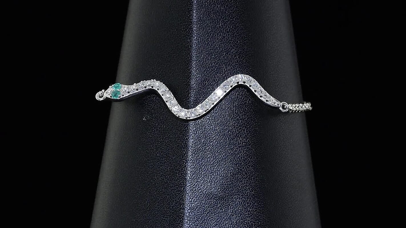 D''Joy Premium Kagem Zambian Emerald and Moissanite 0.75 ctw Bracelet in Rhodium Over Sterling Silver (6.50 In)