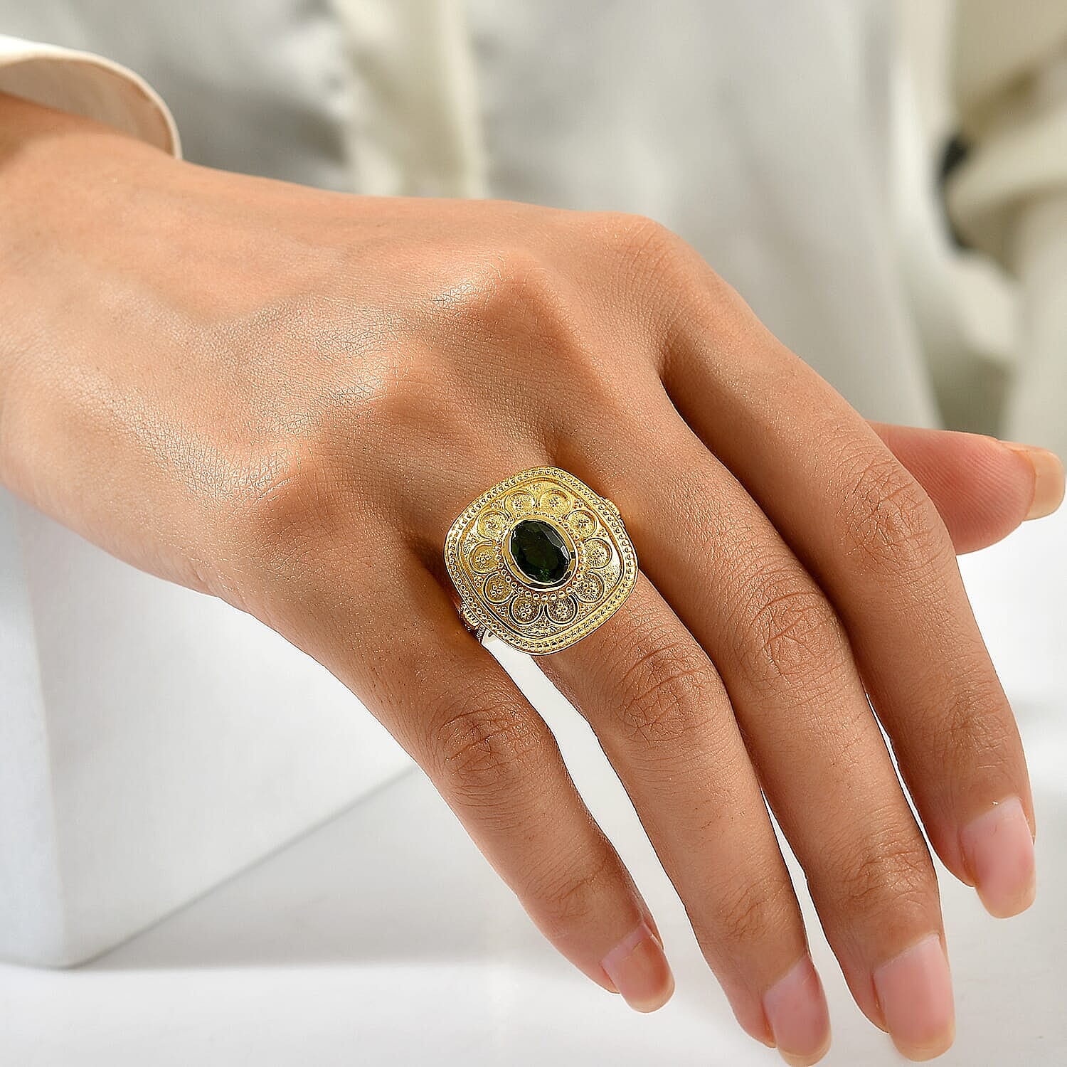 D'Joy Passport to Turkey Premium Chrome Diopside Ring in 18K Vermeil YG Over Sterling Silver (Size 6.0) 1.65 ctw