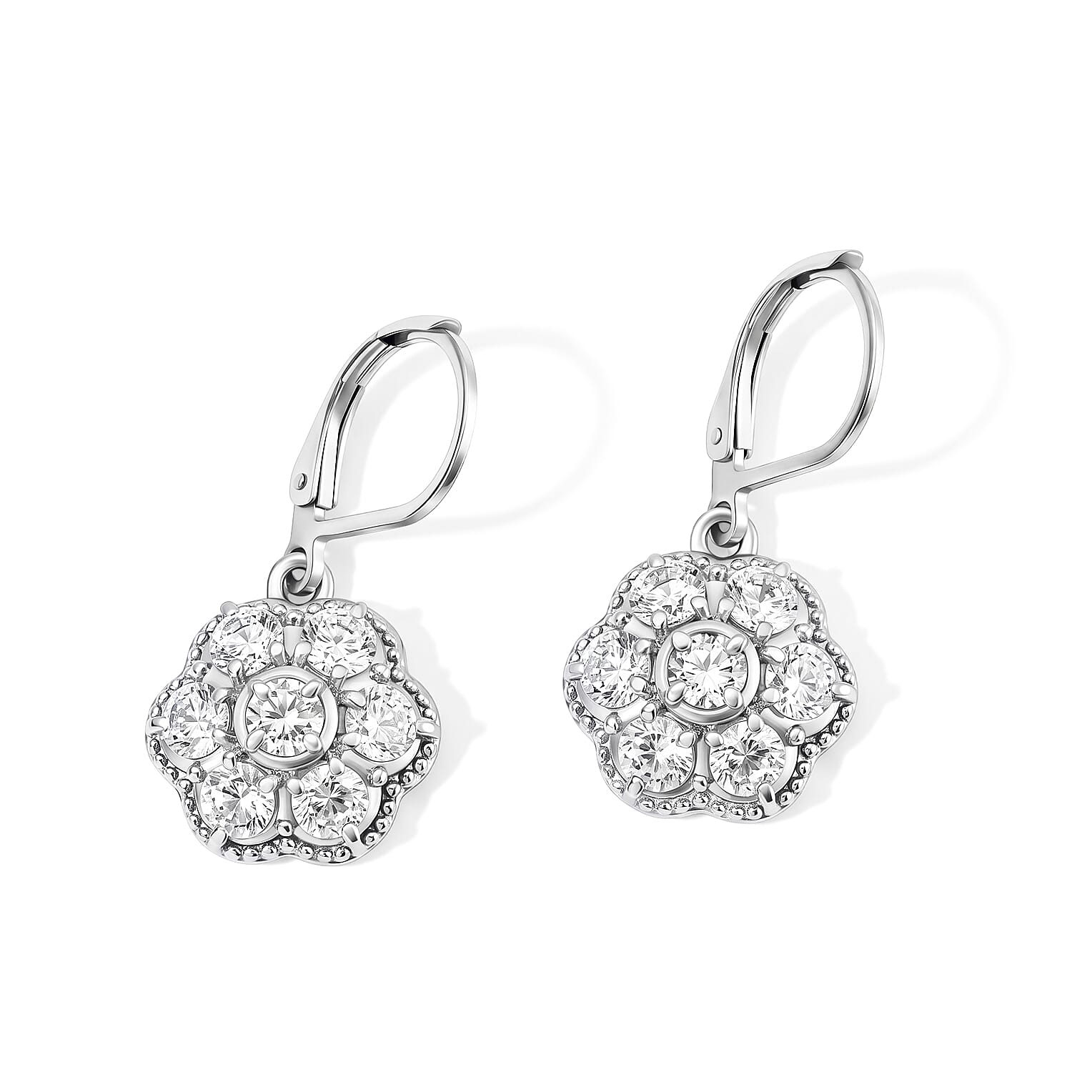 EverTrue Simulated Diamond Clover Cluster Earrings in Stainless Steel
