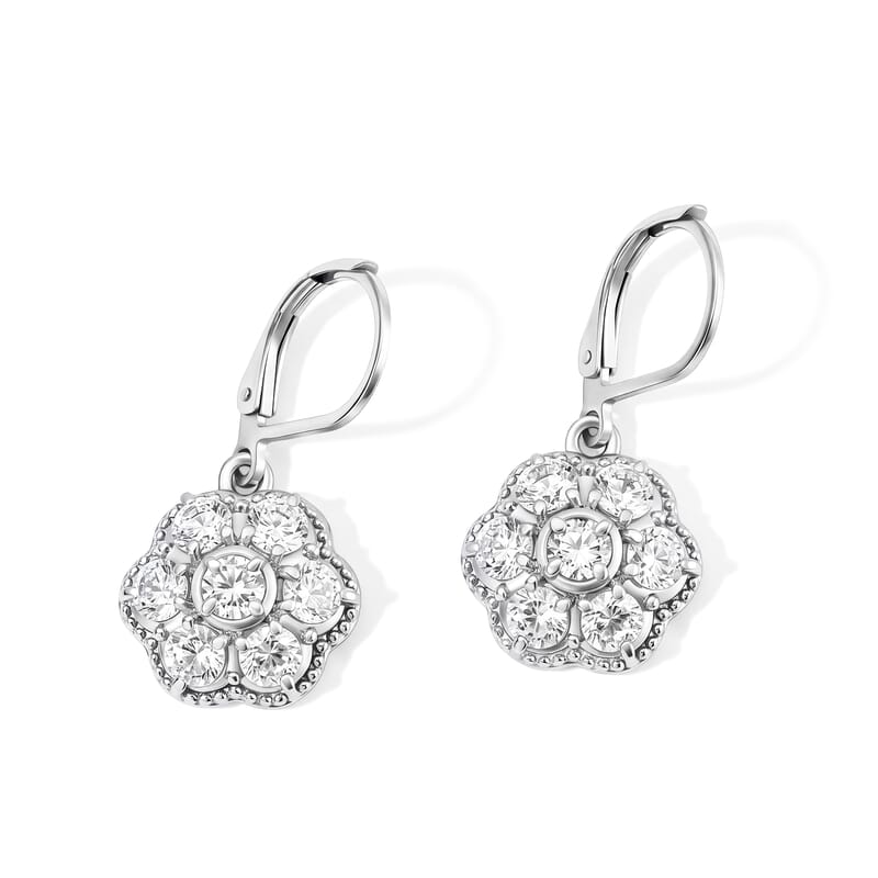 EverTrue Simulated Diamond Clover Cluster Earrings in Stainless Steel
