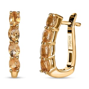 D'Joy Brazilian Citrine 1.40 ctw Huggie Hoop Earrings in 14K Yellow Gold Over Sterling Silver