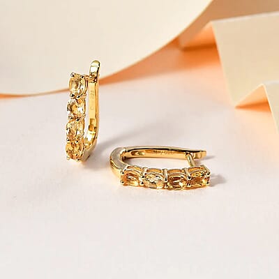 D'Joy Brazilian Citrine 1.40 ctw Huggie Hoop Earrings in 14K Yellow Gold Over Sterling Silver