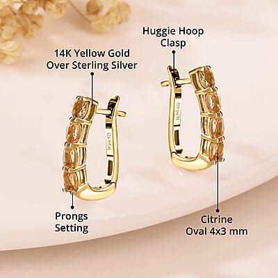 D'Joy Brazilian Citrine 1.40 ctw Huggie Hoop Earrings in 14K Yellow Gold Over Sterling Silver