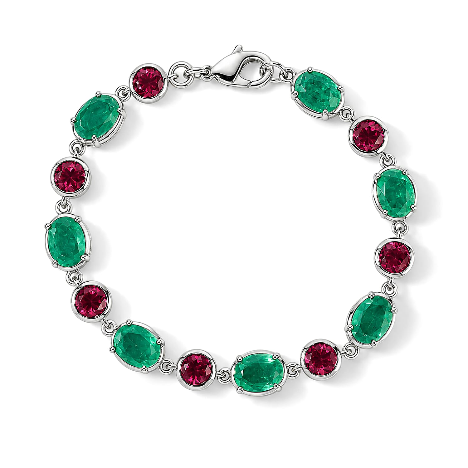 EverTrue Emeraldine Quartz (Triplet) and Lab Grown Ruby 16.30 ctw Bracelet in Platinum Bond (6.50 In)