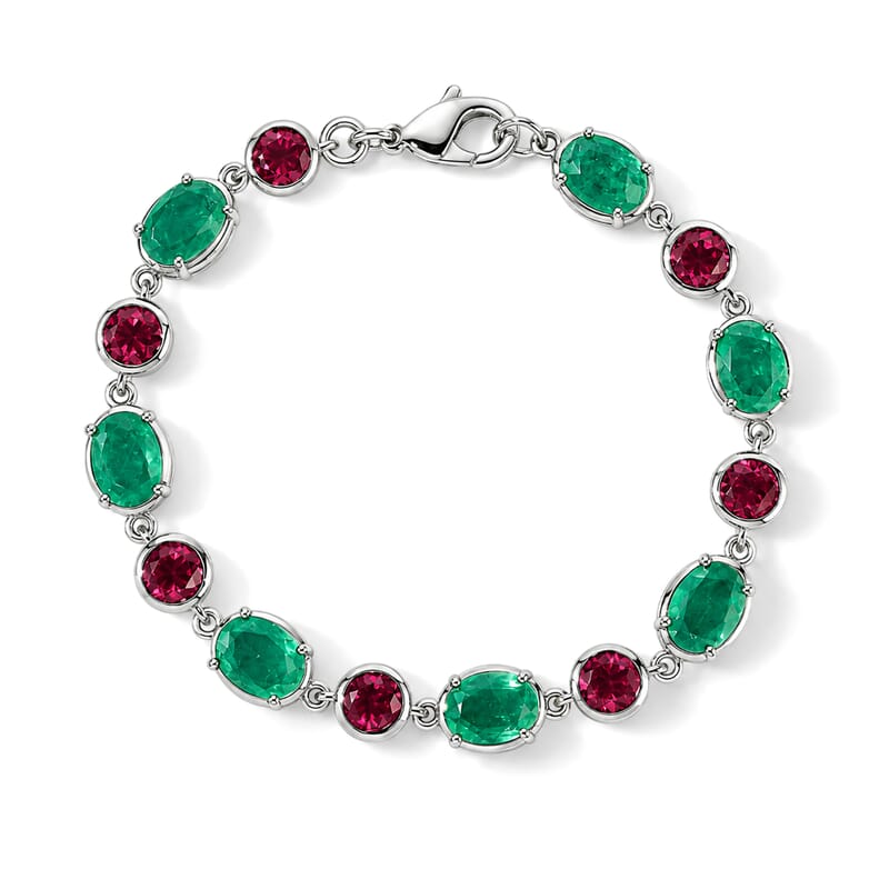 EverTrue Emeraldine Quartz (Triplet) and Lab Grown Ruby 16.30 ctw Bracelet in Platinum Bond (6.50 In)