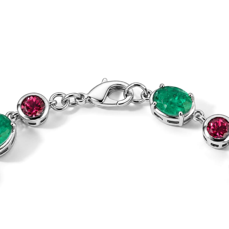 EverTrue Emeraldine Quartz (Triplet) and Lab Grown Ruby 16.30 ctw Bracelet in Platinum Bond (6.50 In)