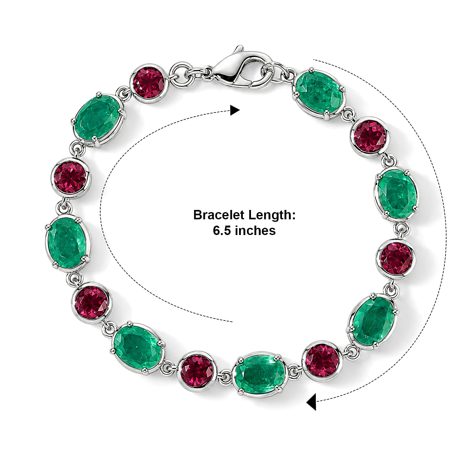 EverTrue Emeraldine Quartz (Triplet) and Lab Grown Ruby 16.30 ctw Bracelet in Platinum Bond (6.50 In)