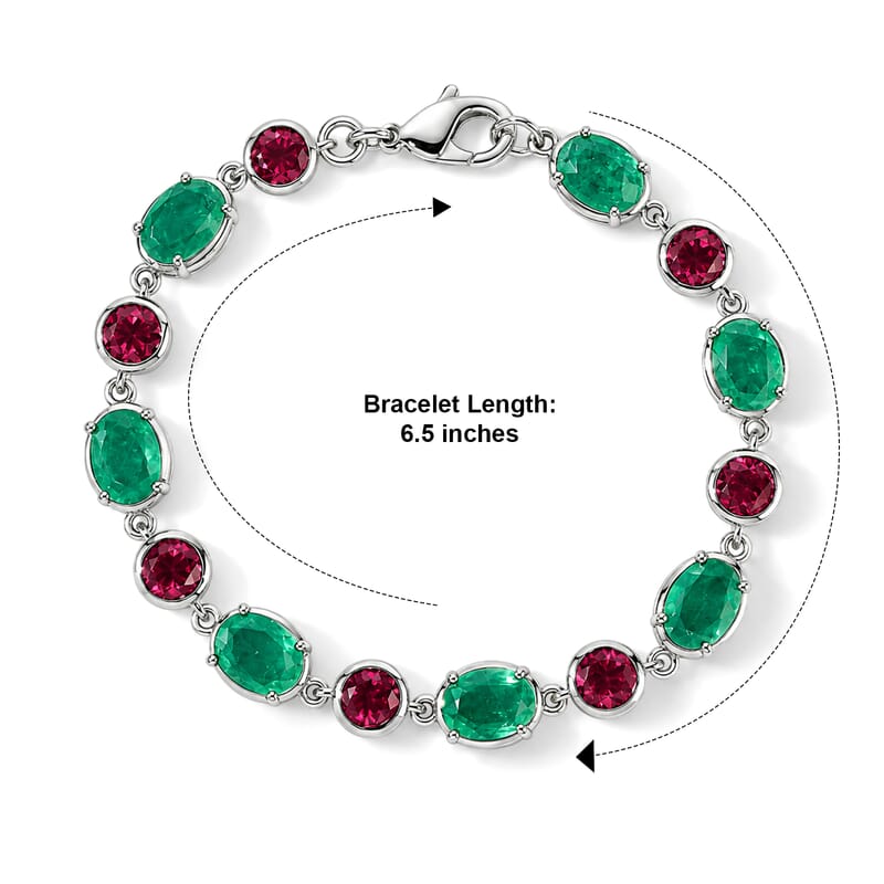 EverTrue Emeraldine Quartz (Triplet) and Lab Grown Ruby 16.30 ctw Bracelet in Platinum Bond (6.50 In)