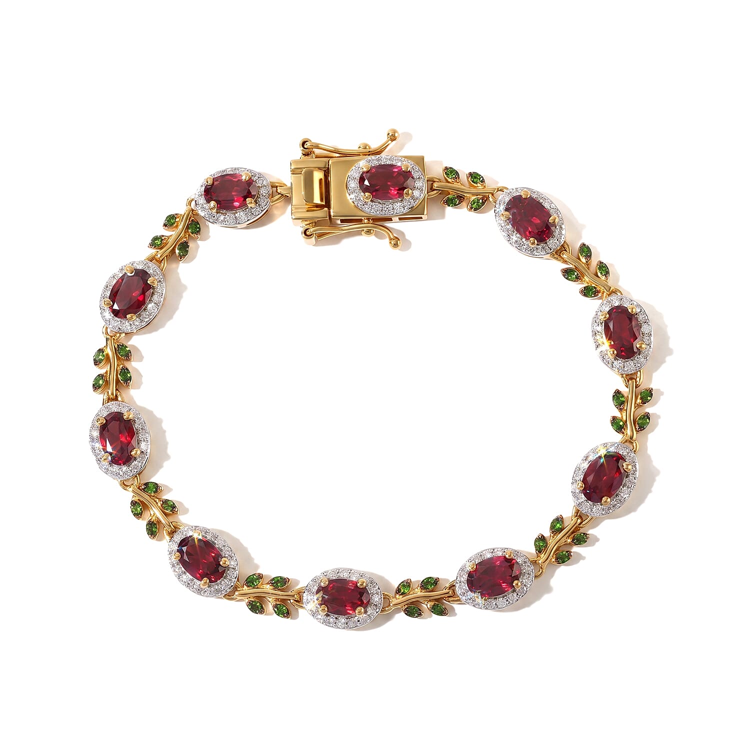 D'Joy Premium Tanzanian Wine Garnet and Multi Gemstone 6.75 ctw Enchanted Vine Bracelet in 18K Vermeil Yellow Gold Over Sterling Silver (6.50 In)