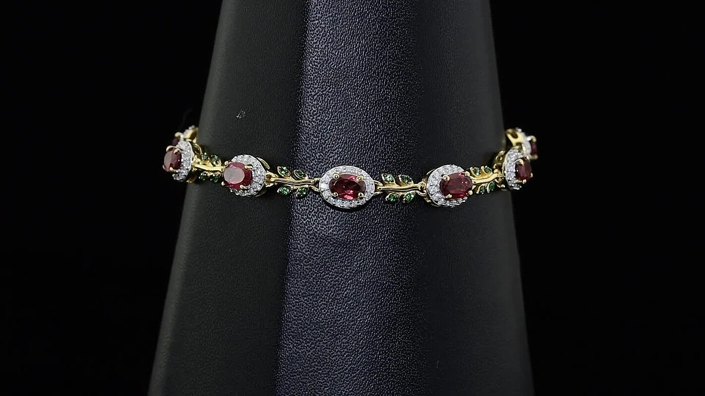 D''Joy Premium Tanzanian Wine Garnet, Multi Gemstone Bracelet in 18K Vermeil YG Over Sterling Silver (7.25 In) 7.00 ctw