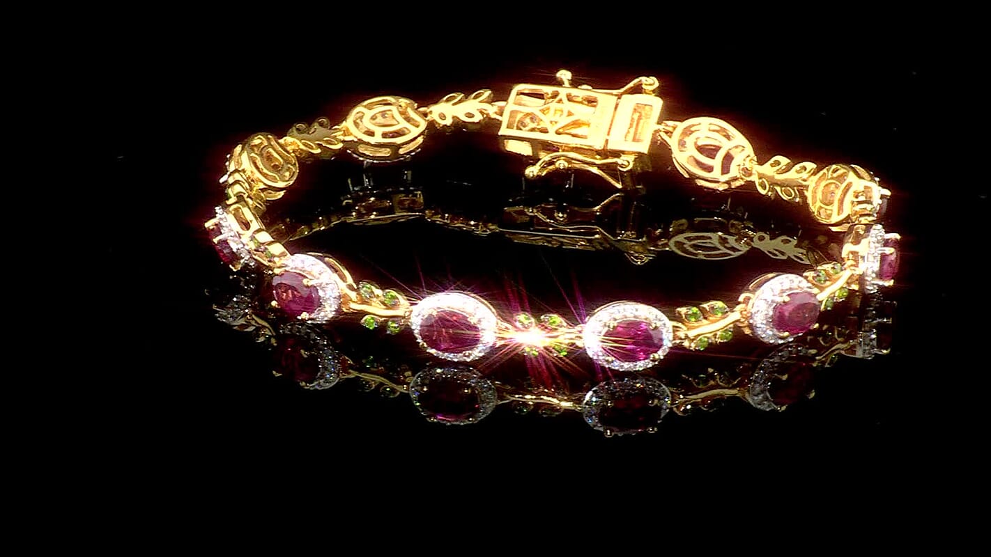 D''Joy Premium Tanzanian Wine Garnet, Multi Gemstone Bracelet in 18K Vermeil YG Over Sterling Silver (7.25 In) 7.00 ctw