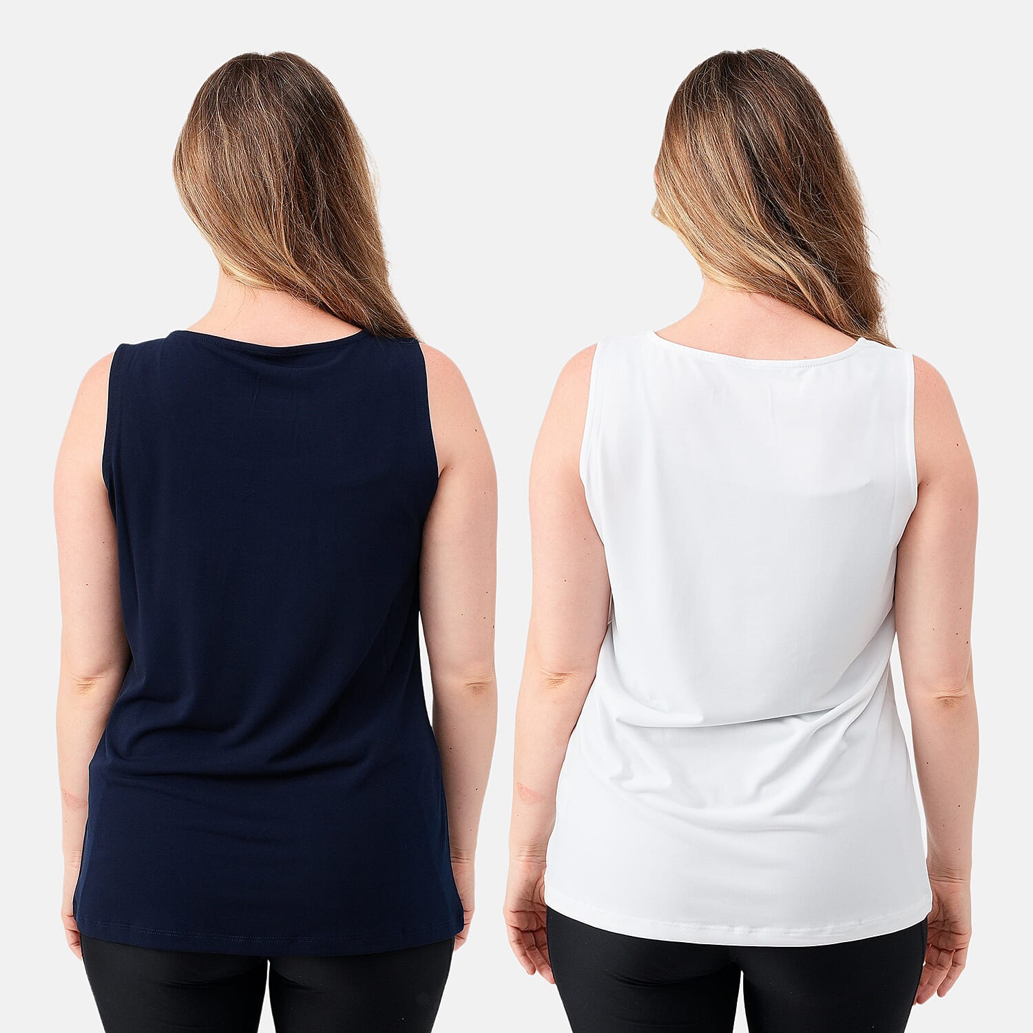 Susan Graver Navy Set Of 2 Modern Essentials Liquid Knit Tanks -S