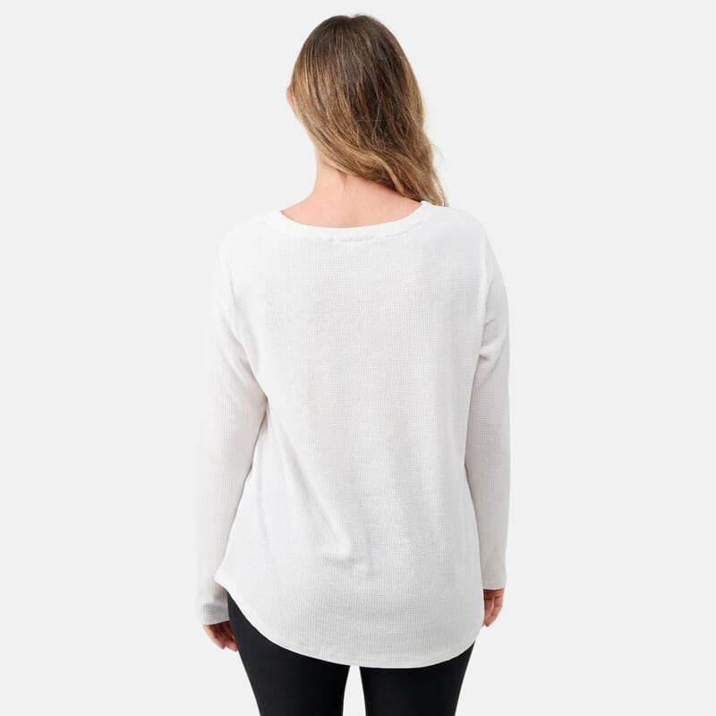 Susan Graver White Square Neck Waffle Knit Top -L