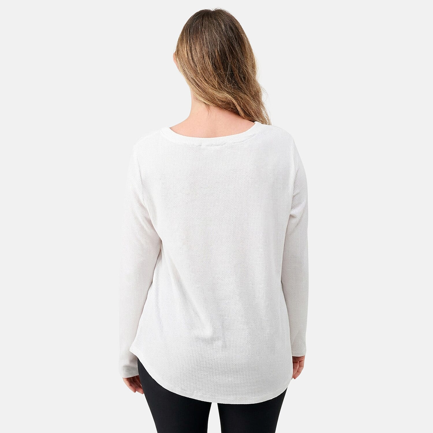 Susan Graver White Square Neck Waffle Knit Top-XL