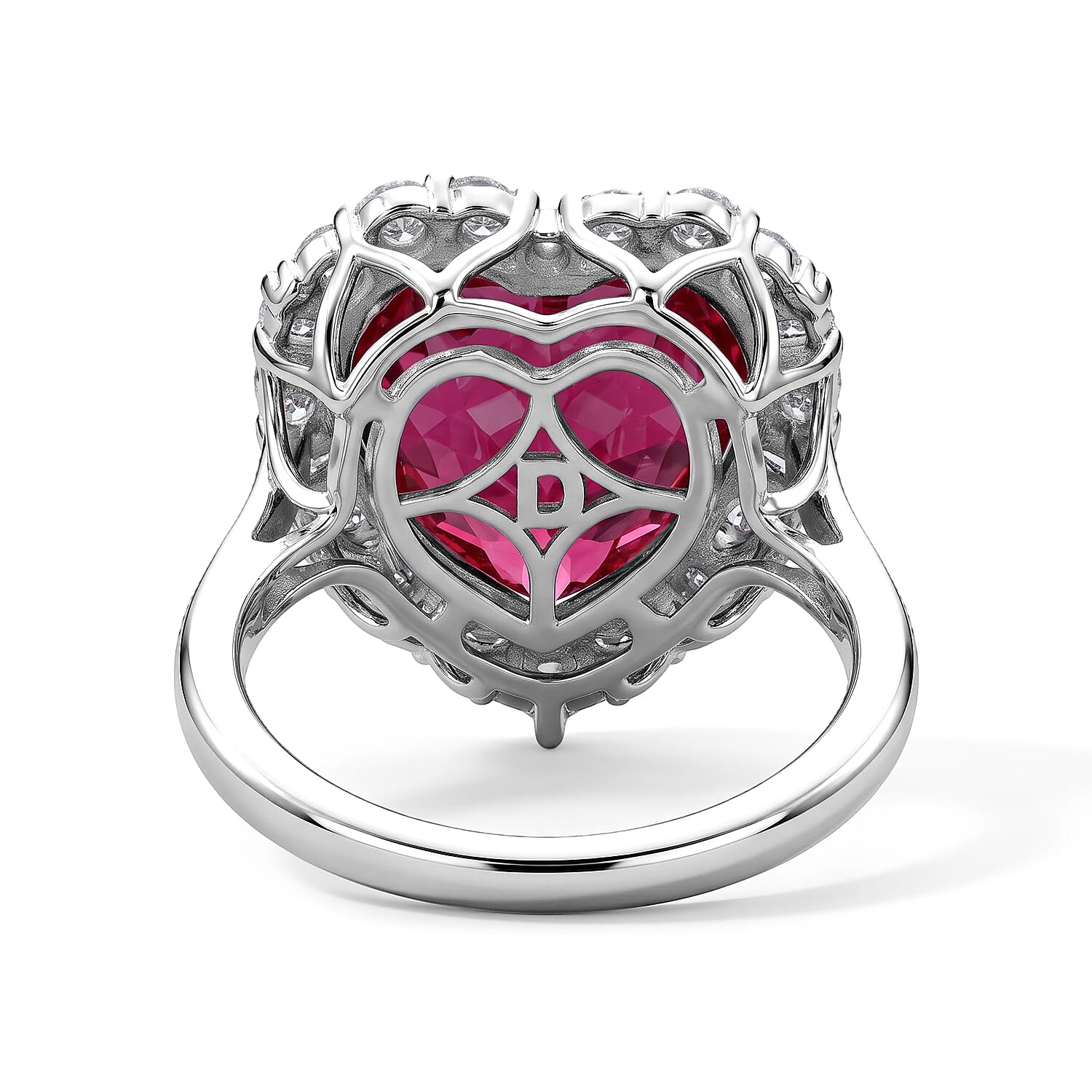 Certified and Appraised D'Joy Premium Niassa Ruby (FF) and Moissanite 9.15 ctw Heart Ring in Rhodium Over Sterling Silver (Size 6.0)