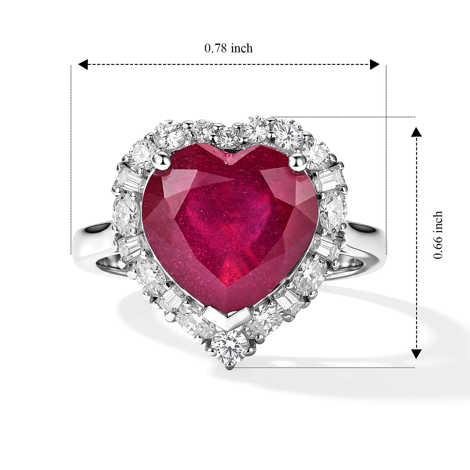 Certified and Appraised D'Joy Premium Niassa Ruby (FF) and Moissanite 9.15 ctw Heart Ring in Rhodium Over Sterling Silver (Size 6.0)