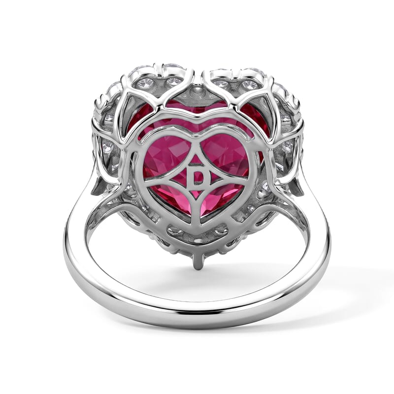 Certified and Appraised D'Joy Premium Niassa Ruby (FF) and Moissanite 9.15 ctw Heart Ring in Rhodium Over Sterling Silver (Size 7.0)