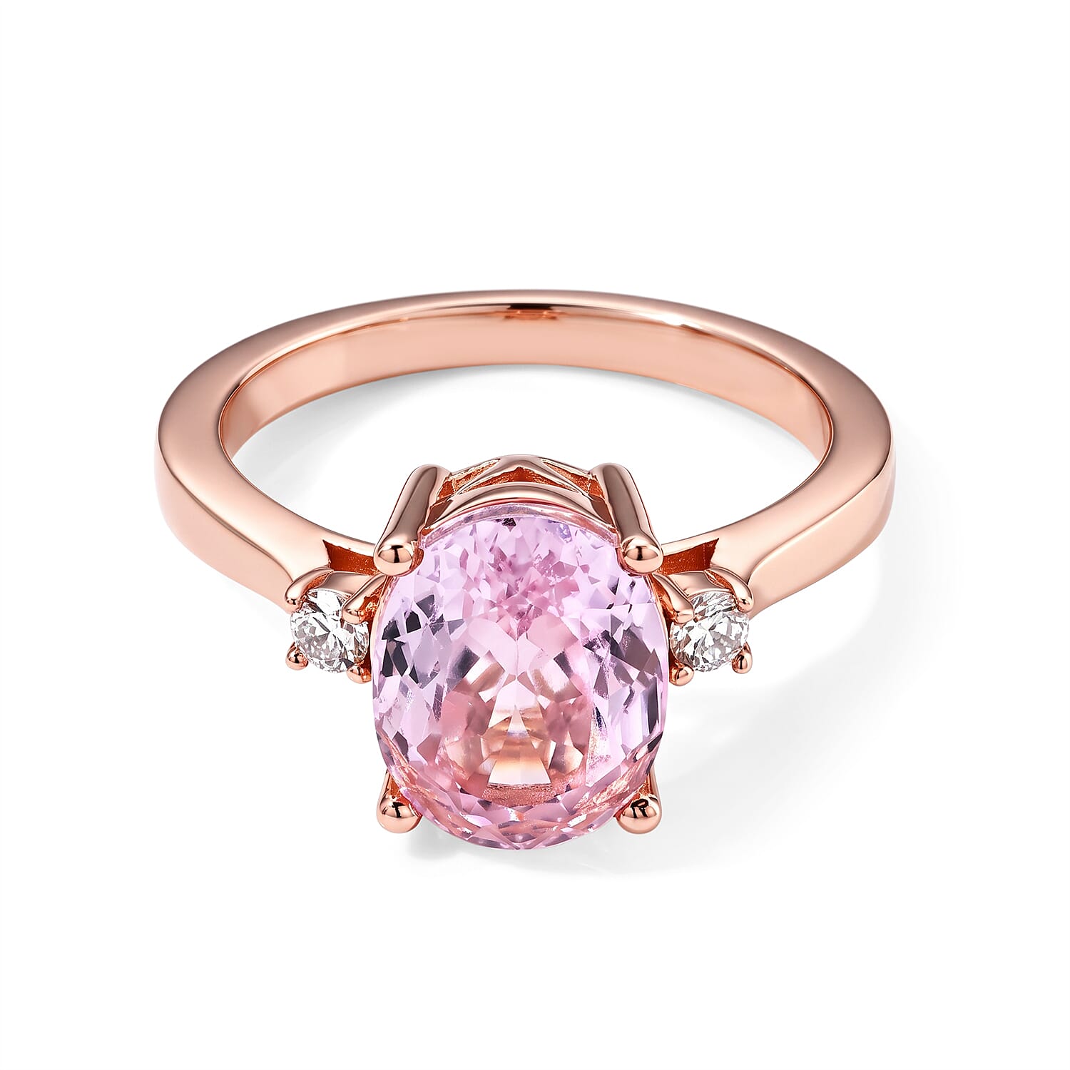 Premium Martha Rocha Kunzite and Luxuriant Lab Grown Diamond G-H SI 3.80 ctw Statement Ring in Vermeil Rose Gold Over Sterling Silver (Size 6.0)
