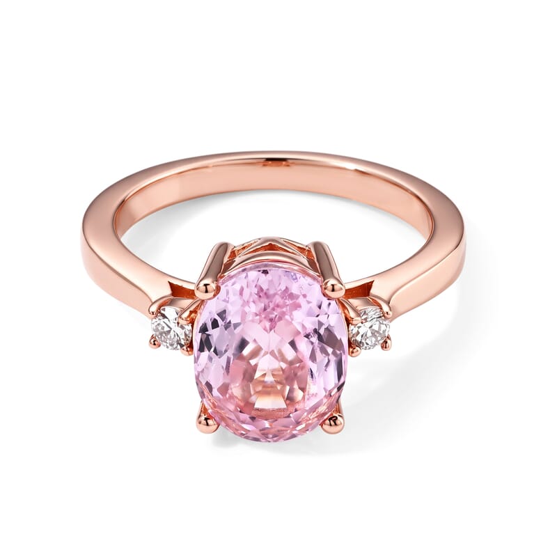 Premium Martha Rocha Kunzite and Luxuriant Lab Grown Diamond G-H SI 3.80 ctw Statement Ring in Vermeil Rose Gold Over Sterling Silver (Size 6.0)