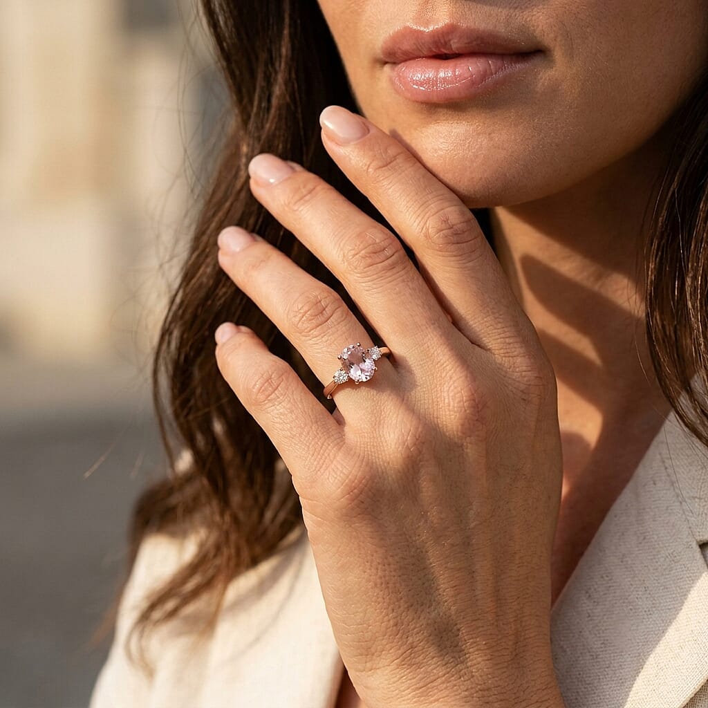 Premium Martha Rocha Kunzite and Luxuriant Lab Grown Diamond G-H SI 3.80 ctw Statement Ring in Vermeil Rose Gold Over Sterling Silver (Size 6.0)