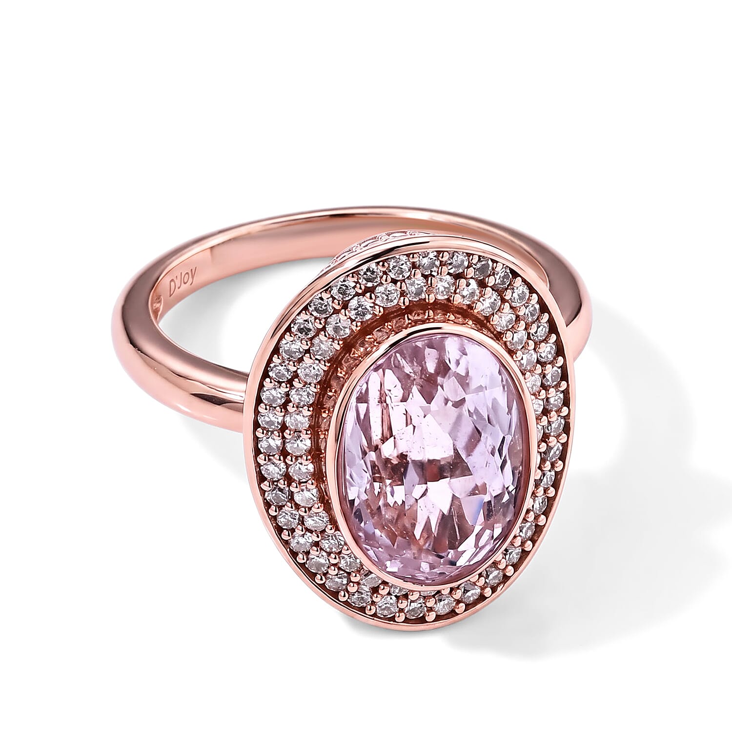 D'Joy Premium Martha Rocha Kunzite and Moissanite 5.60 ctw Halo Ring in Vermeil Rose Gold Over Sterling Silver (Size 6.0)
