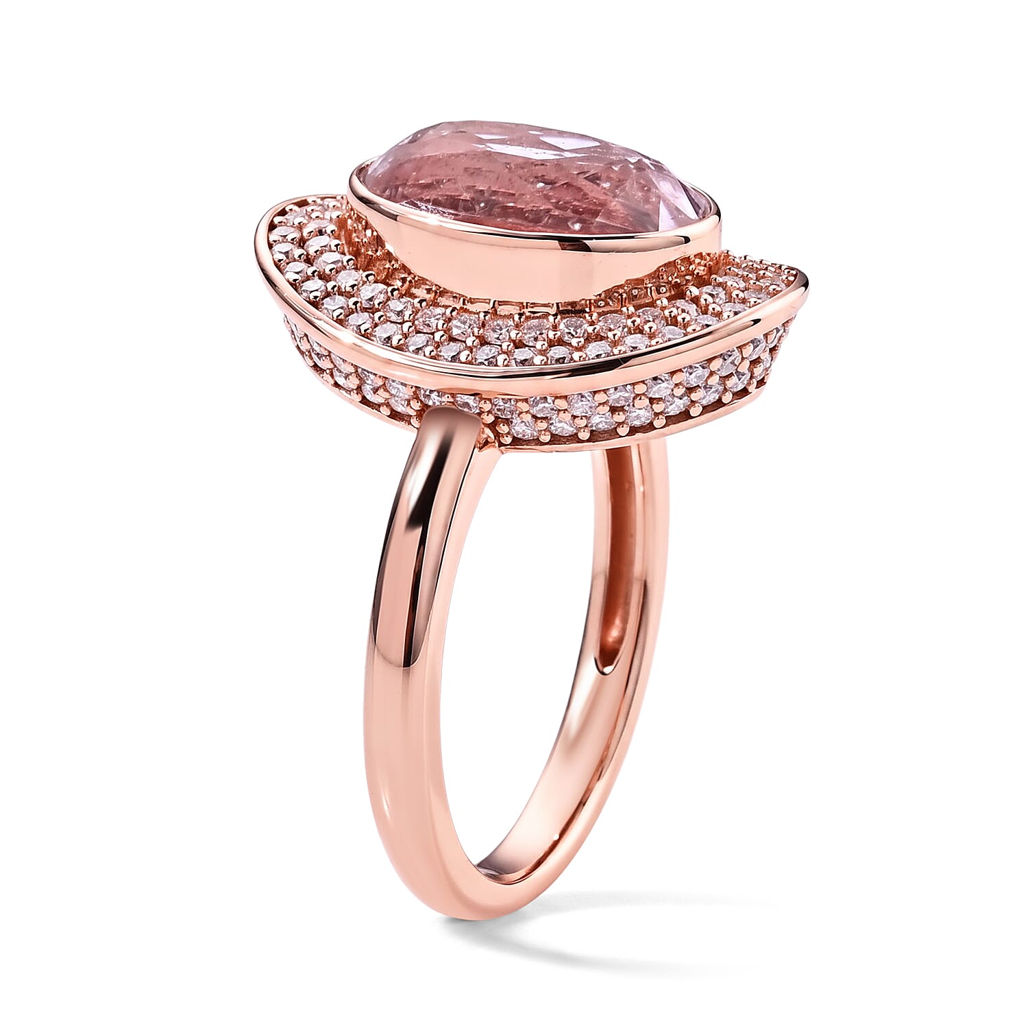 D'Joy Premium Martha Rocha Kunzite and Moissanite 5.60 ctw Halo Ring in Vermeil Rose Gold Over Sterling Silver (Size 6.0)