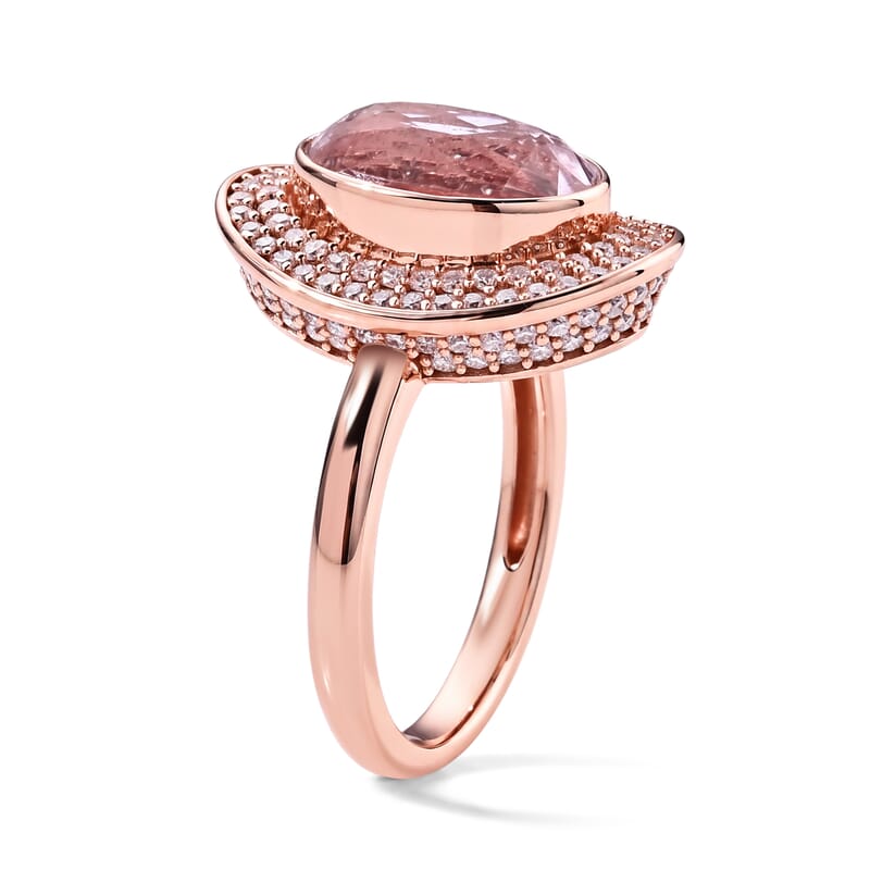 D'Joy Premium Martha Rocha Kunzite and Moissanite 5.60 ctw Halo Ring in Vermeil Rose Gold Over Sterling Silver (Size 6.0)